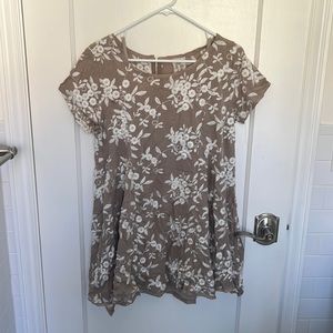 Neutral shift dress with white embroidered flowers with slip